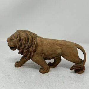 Vintage Hand-Carved Wood Lion Figurine 7”x3.5” Figure Sculpture Jungle Decor